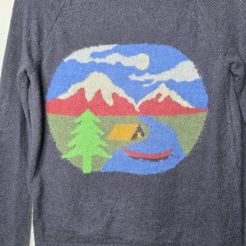 Woolrich Scenic Graphic Wool Mohair Blend Knit Sweater Mountain Camp Landscape